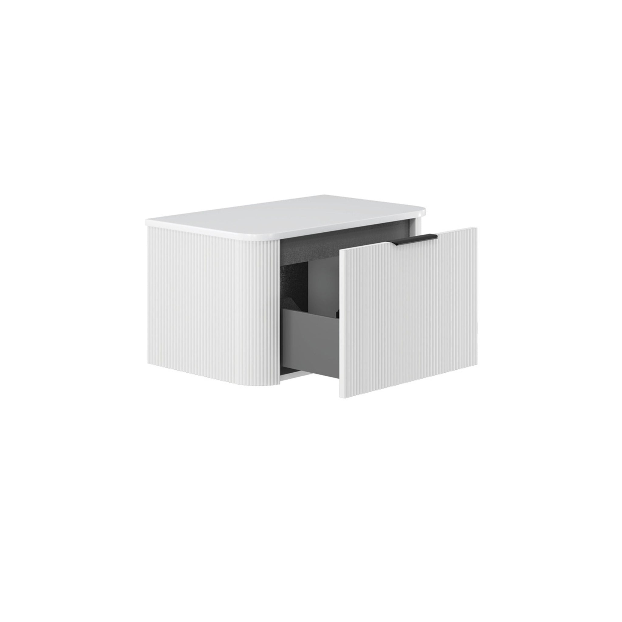 FIENZA MINKA SATIN WHITE FLUTED 750MM CURVE SINGLE BOWL WALL HUNG VANITY