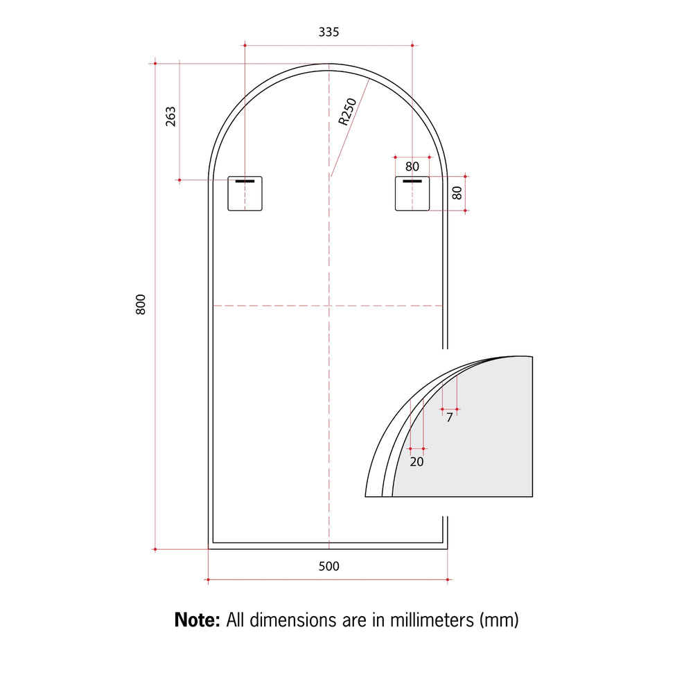 THERMOGROUP ABLAZE ARCH BLACK FRAMED MIRROR 500X800MM
