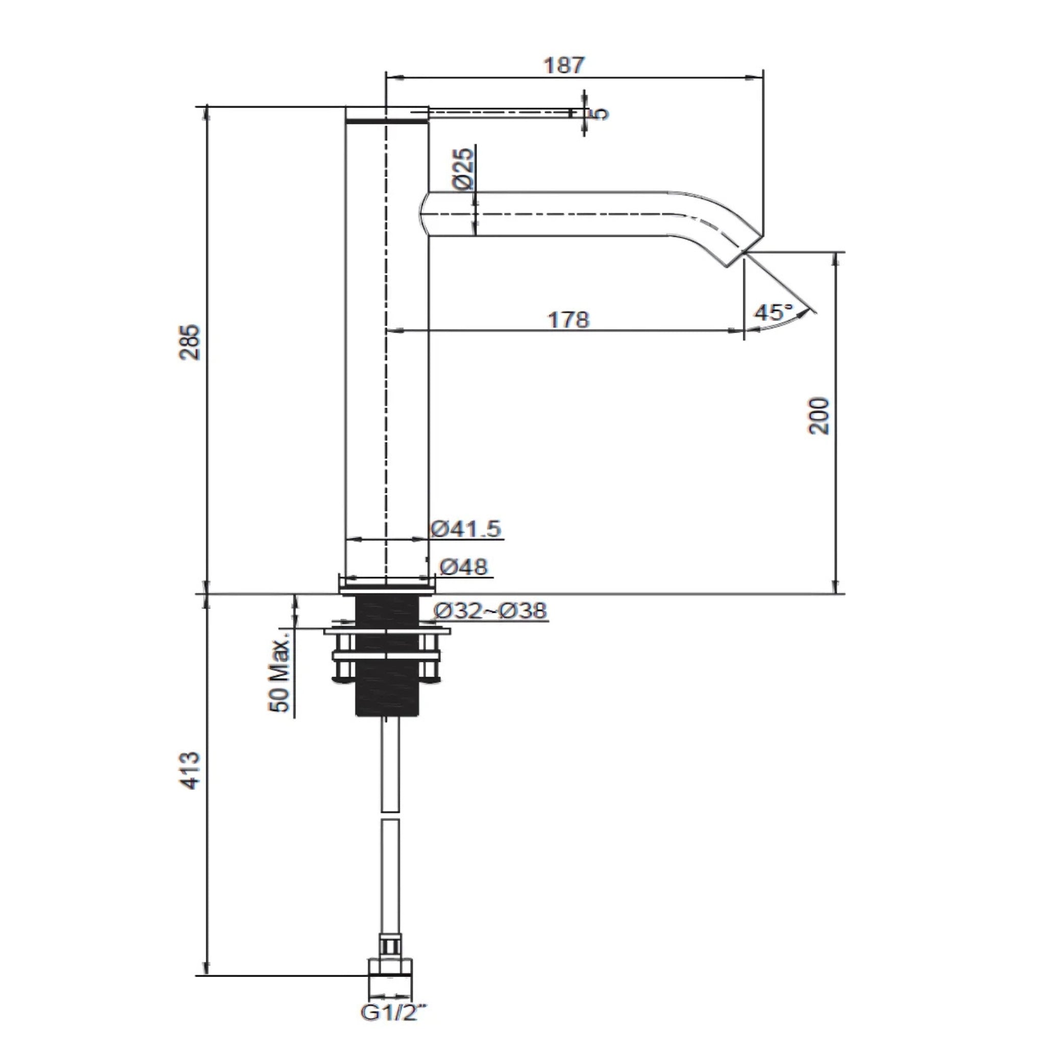 KOHLER COMPONENTS TALL BASIN MIXER 285MM BRUSHED NICKEL