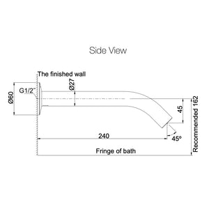 KOHLER COMPONENTS WALL MOUNT TUBE BATH SPOUT 240MM MATTE BLACK