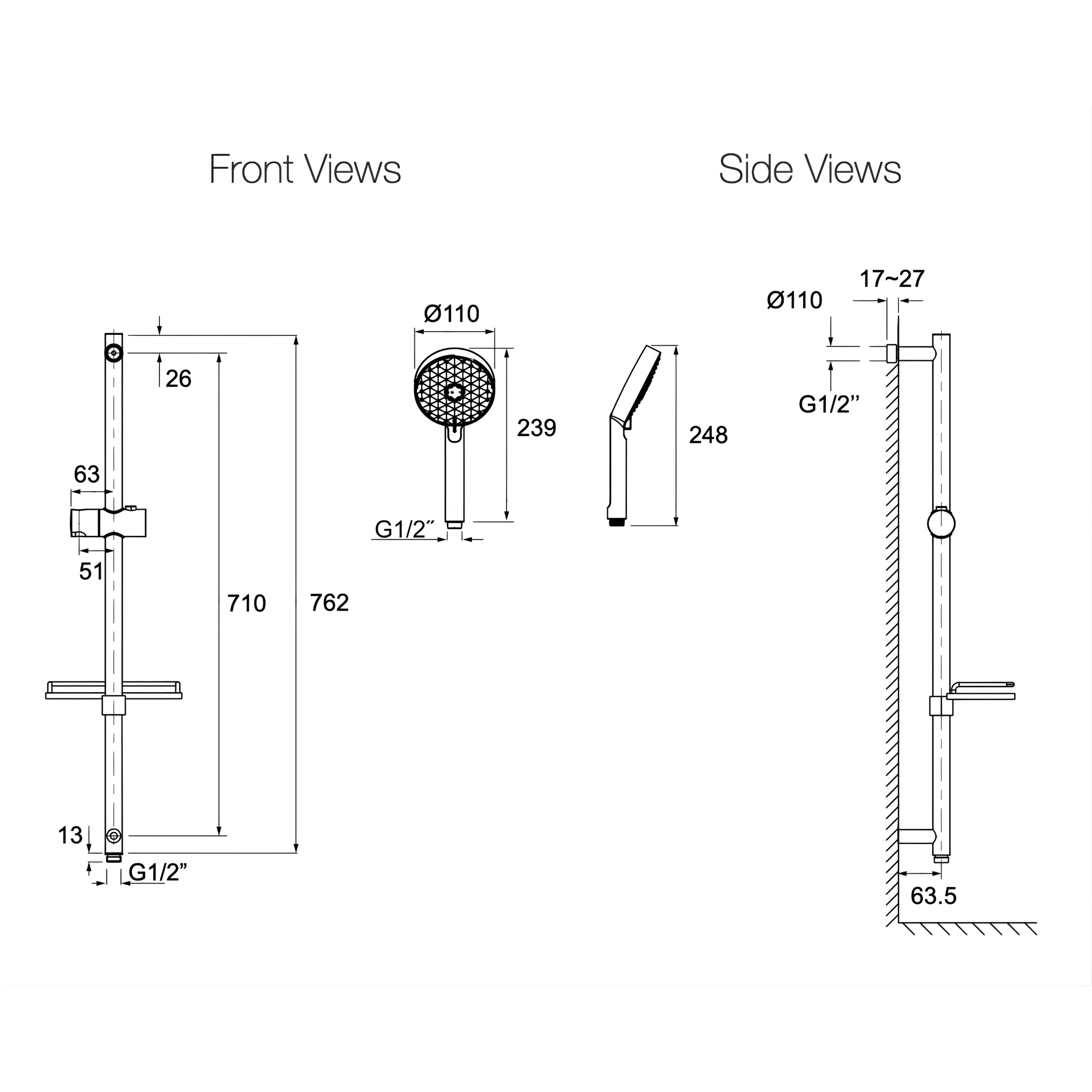 KOHLER HYDRORAIL ROUND SLIDING SHOWER SET CHROME
