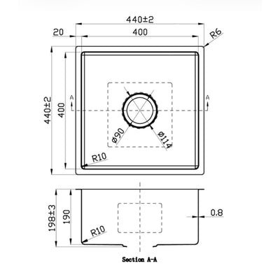 IKON CORA SINGLE BOWL ABOVE / UNDERMOUNT SINK STAINLESS STEEL 400MM