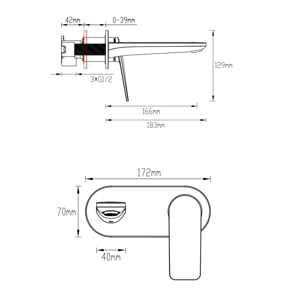 GARETH ASHTON VELA WALL BASIN / BATH MIXER SET BLACK (AVAILABLE IN 165MM AND 220MM)