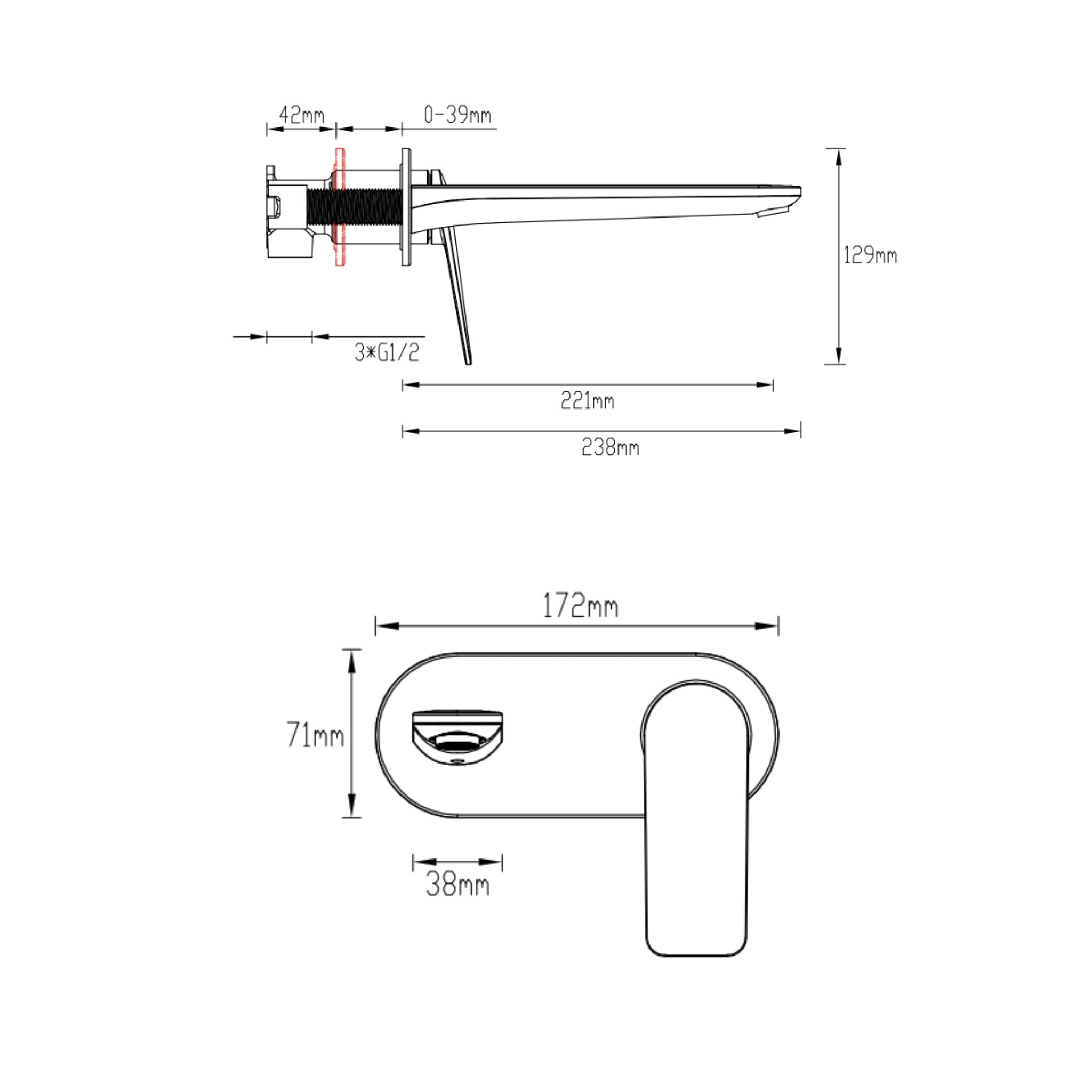 GARETH ASHTON VELA WALL BASIN / BATH MIXER SET GUN METAL (AVAILABLE IN 165MM AND 220MM)