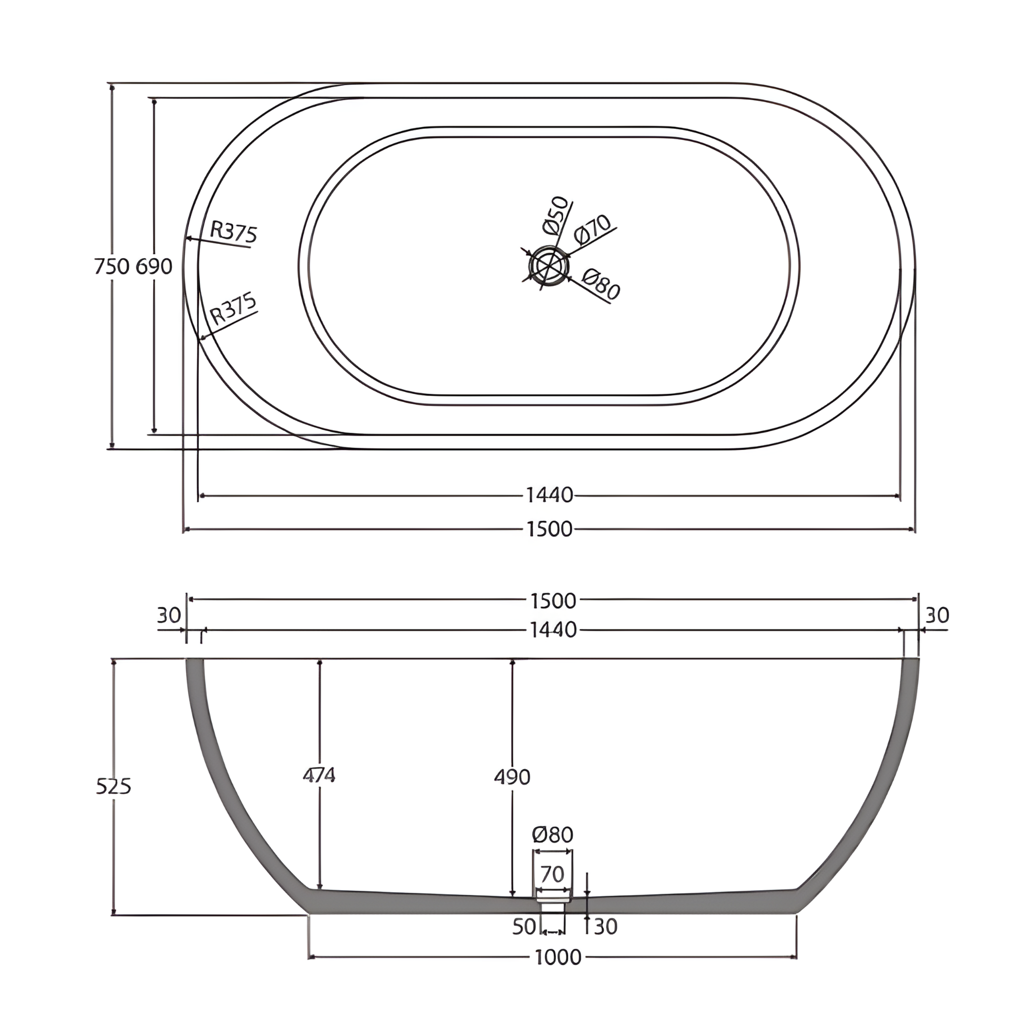 FIENZA JADA CONCRETE FREESTANDING BATHTUB SAGE 1500MM