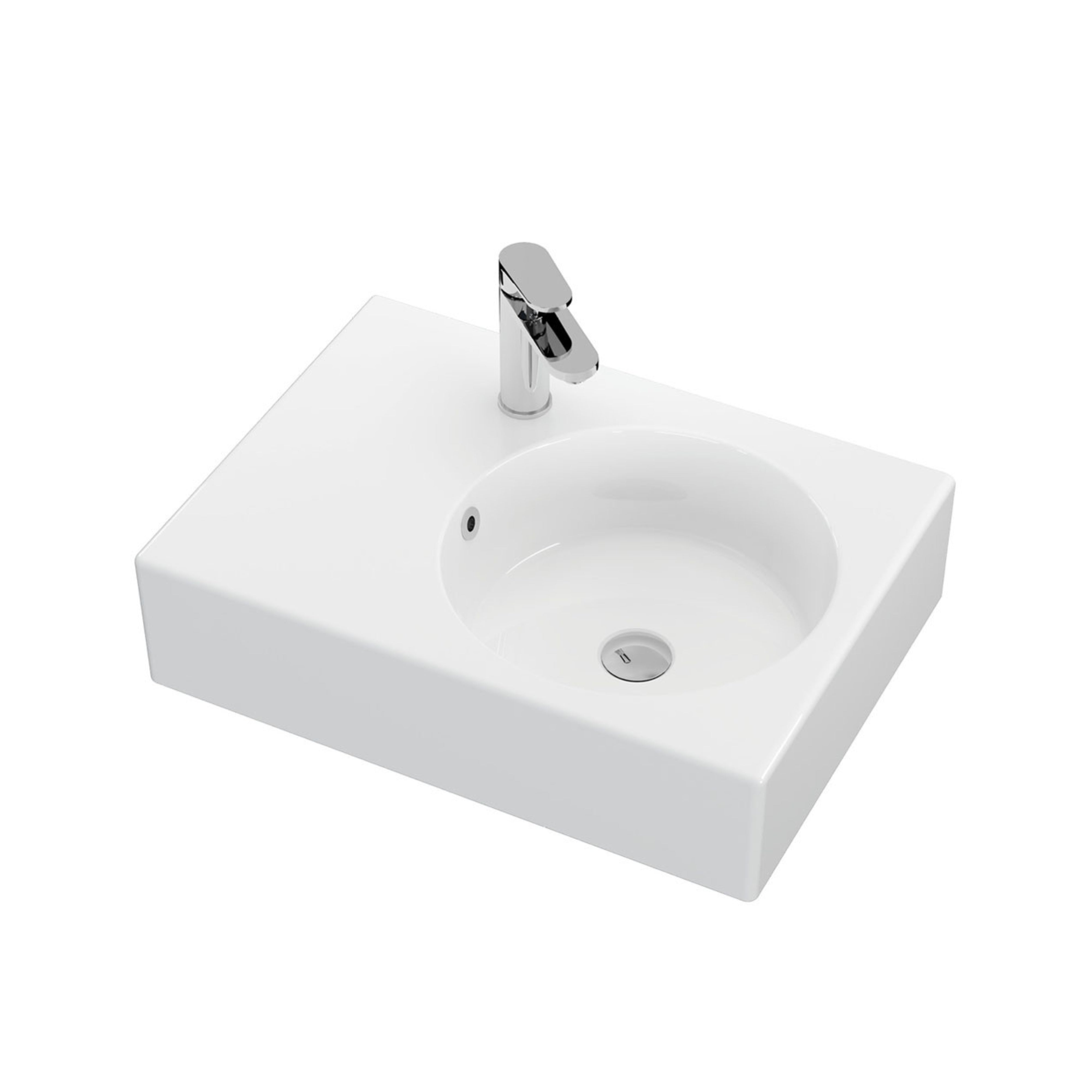 FIENZA REBA WALL HUNG RIGHT-HAND BASIN WITH TAPHOLE GLOSS WHITE 600MM