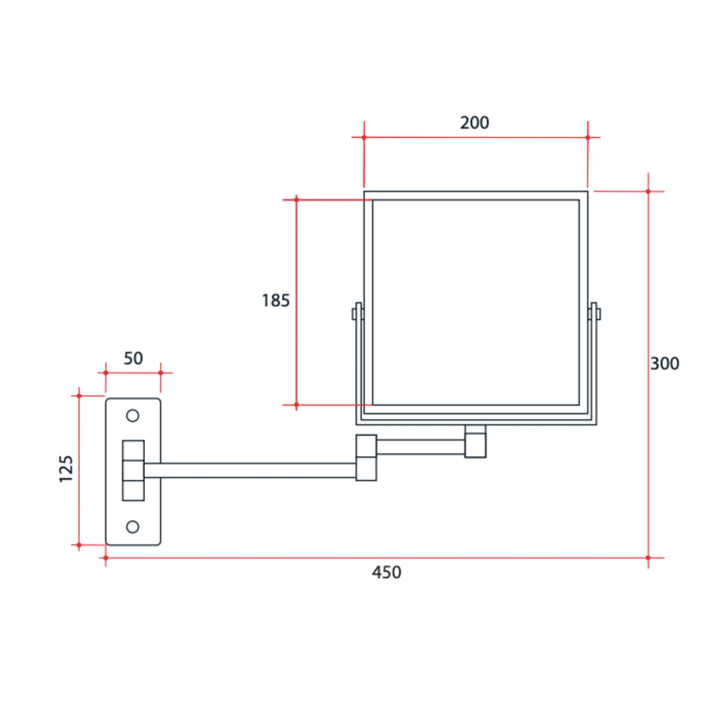 THERMOGROUP ABLAZE SQUARE 1&5X MAGNIFICATION MIRROR MATTE BLACK 185MM