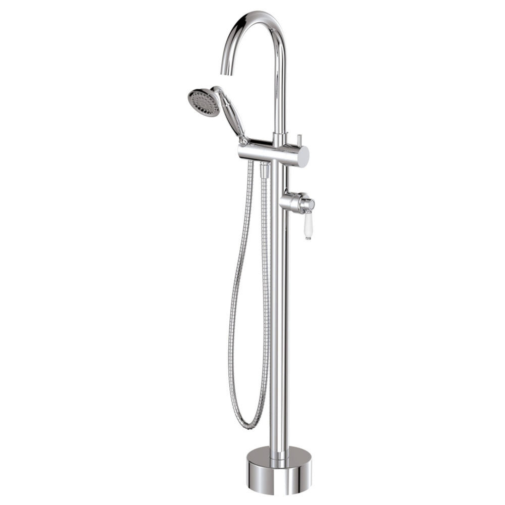 FIENZA ELEANOR FLOOR STANDING BATH MIXER WITH HAND SHOWER CERAMIC HANDLE CHROME
