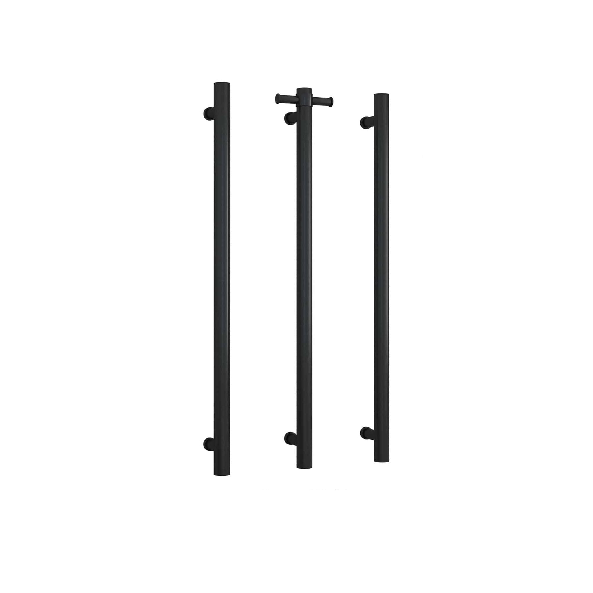 THERMOGROUP ROUND VERTICAL HEATED SINGLE TOWEL RAIL MATTE BLACK 900MM