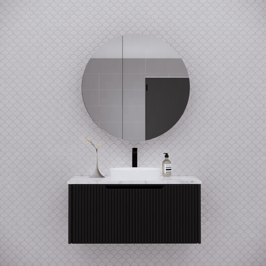RIVA LONDON MATTE BLACK SHAVING CABINET 800X800MM