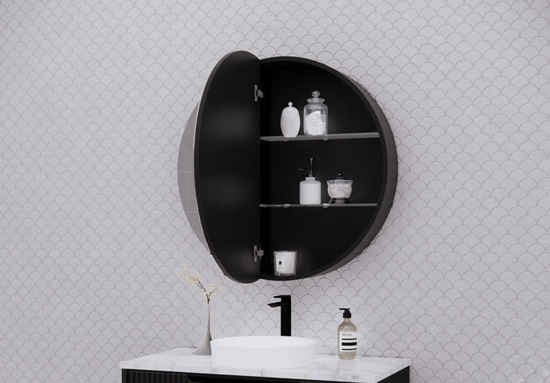 RIVA LONDON MATTE BLACK SHAVING CABINET 800X800MM