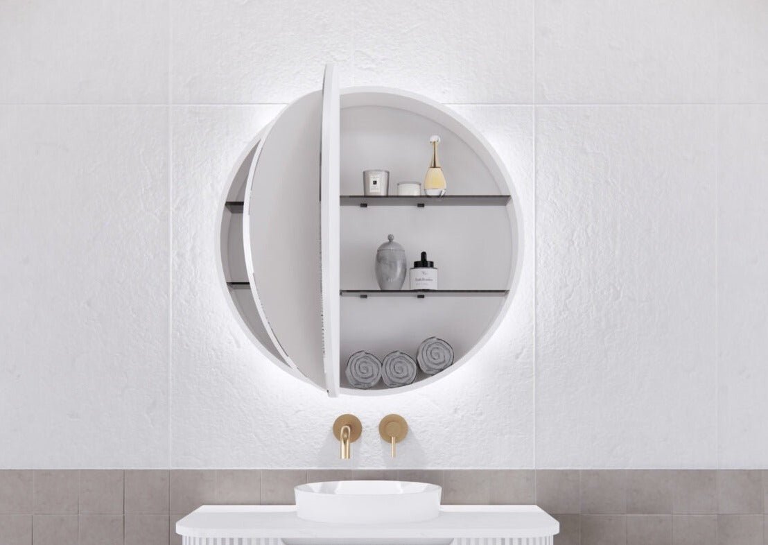 RIVA PARIS MATTE WHITE LED SHAVING CABINET 800X800MM