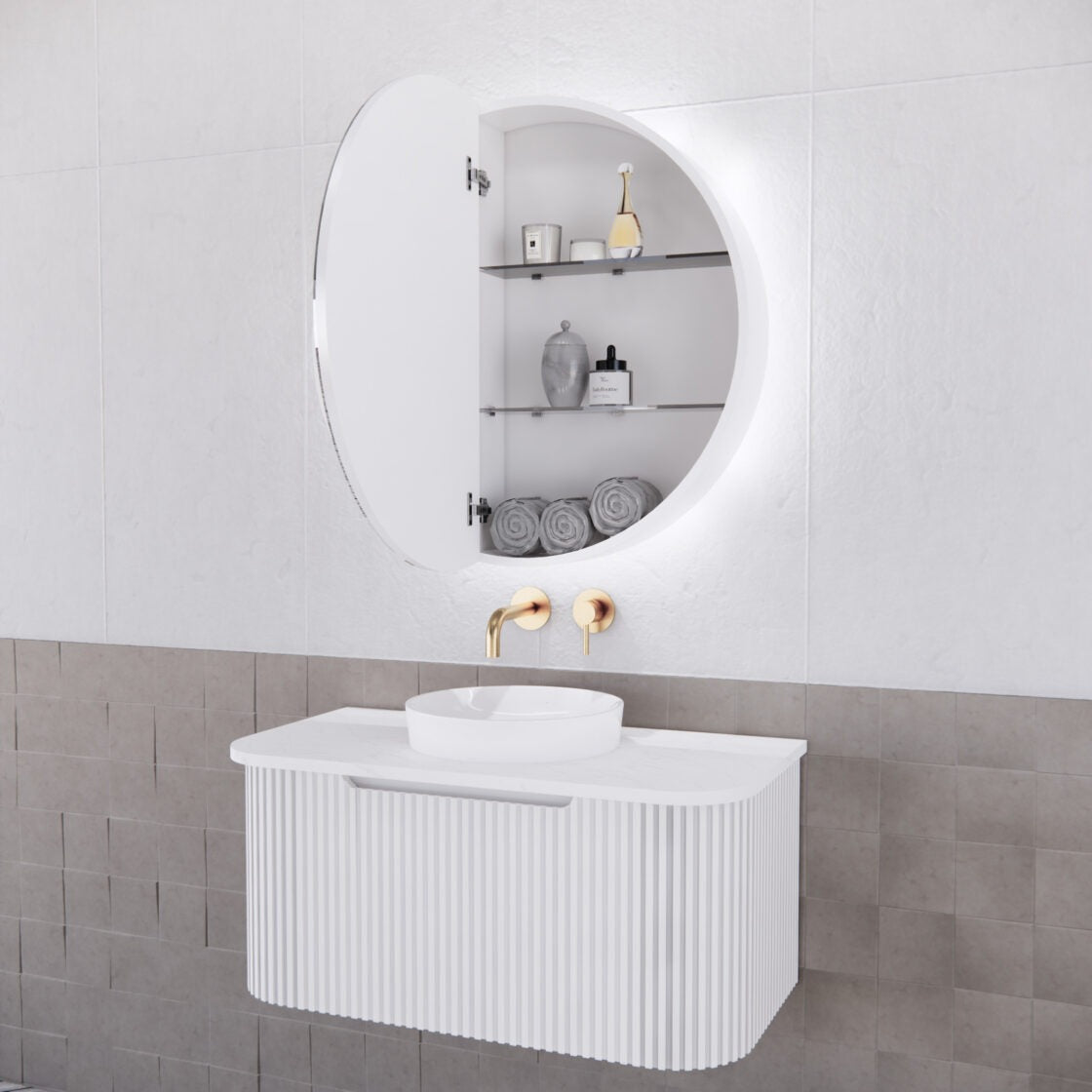 RIVA PARIS MATTE WHITE LED SHAVING CABINET 800X800MM