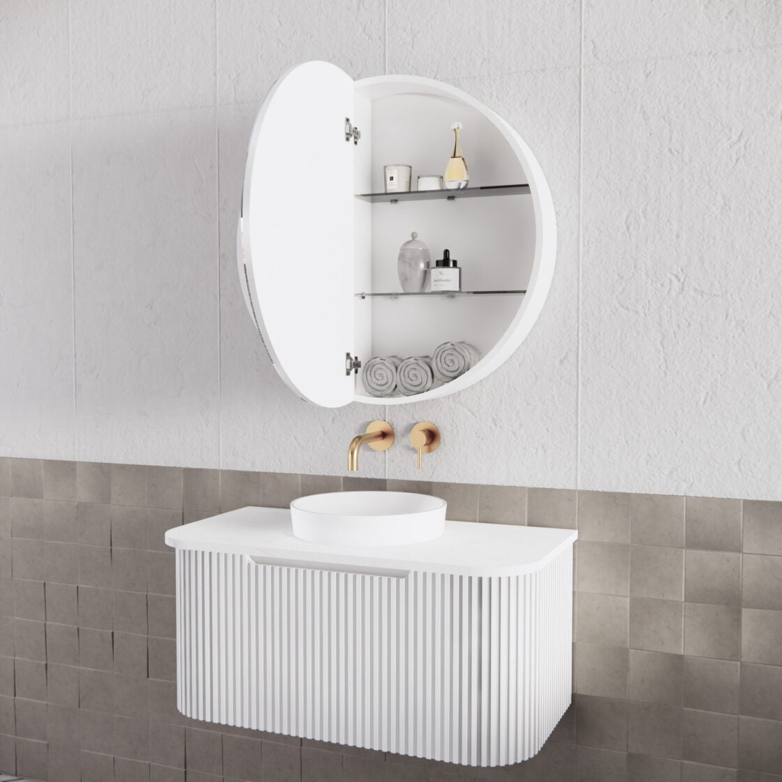 RIVA LONDON MATTE WHITE SHAVING CABINET 800X800MM
