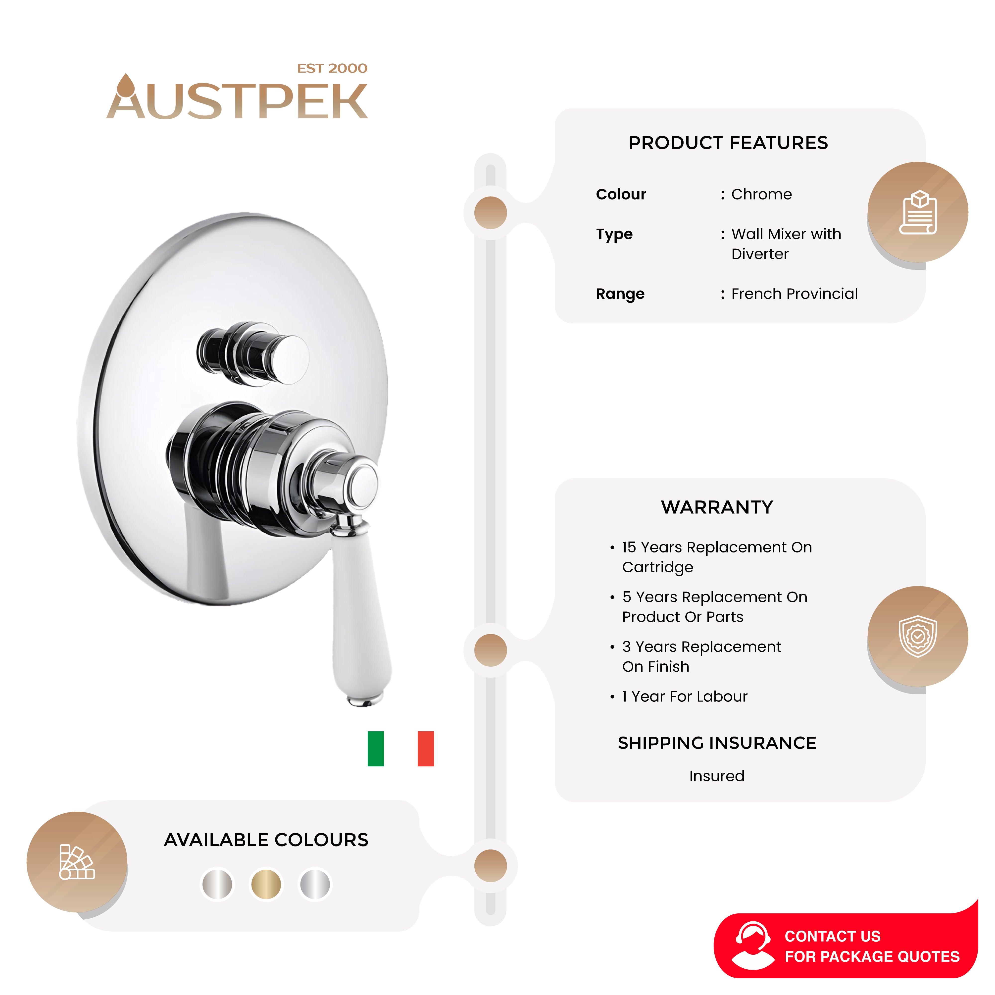 ARMANDO VICARIO PROVINCIAL WALL MIXER WITH DIVERTER BRUSHED NICKEL