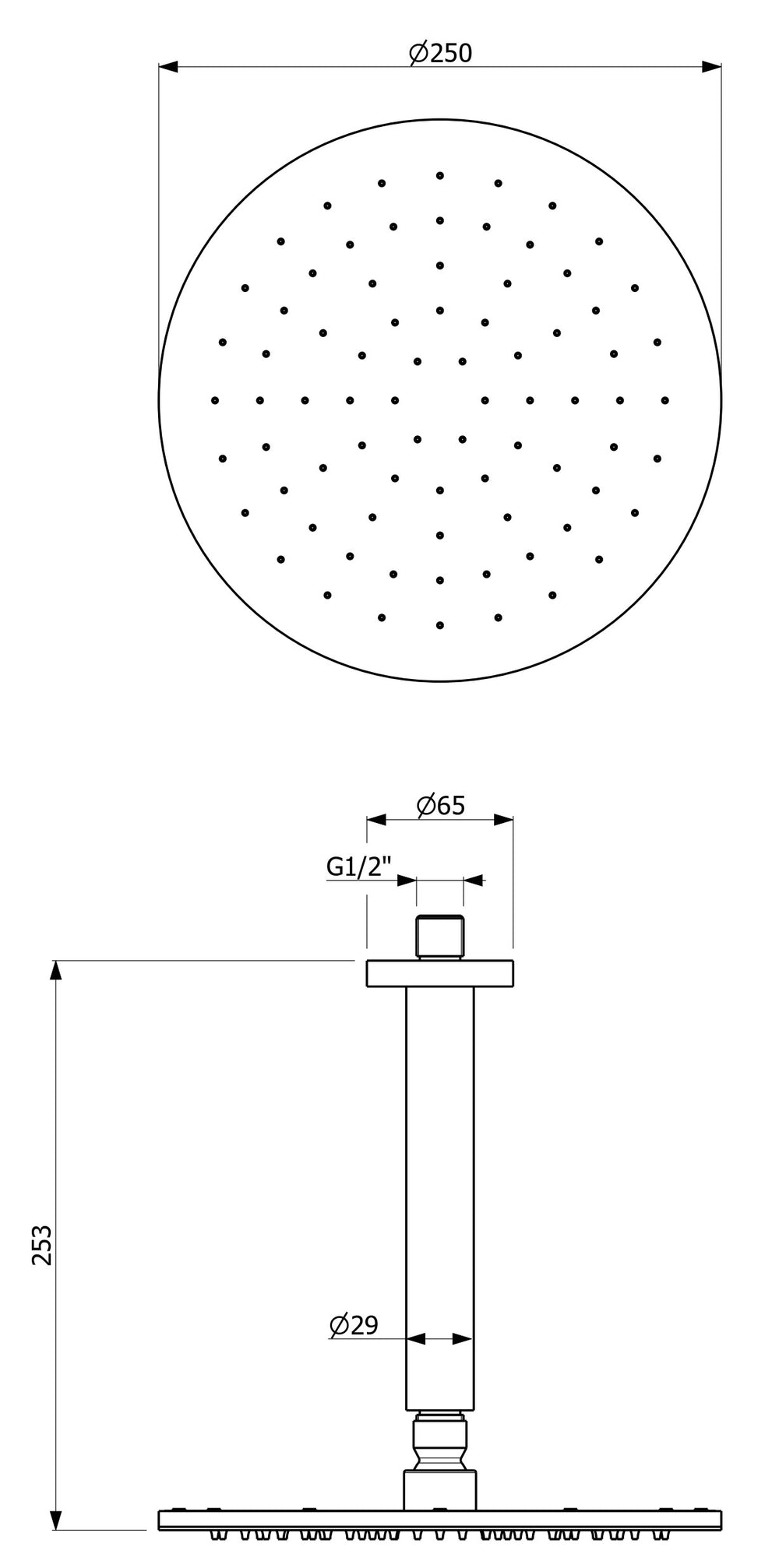 ARMANDO VICARIO PIAZZA SHOWER HEAD AND ARM 250MM BRUSHED NICKEL