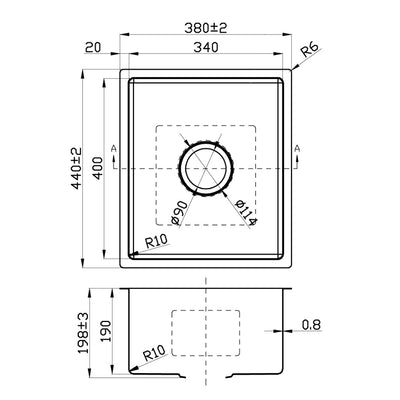 IKON CORA SINGLE BOWL ABOVE / UNDERMOUNT SINK STAINLESS STEEL 340MM