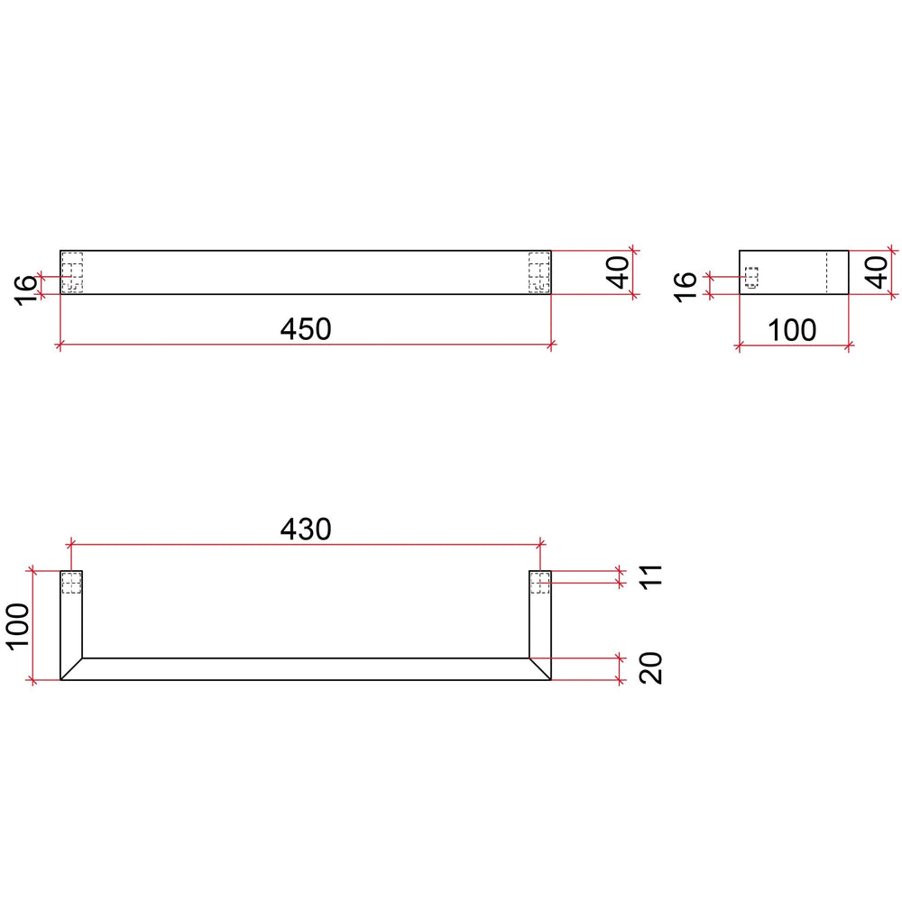 THERMOGROUP SQUARE SINGLE BAR HEATED TOWEL RAIL 450MM POLISHED STAINLESS STEEL