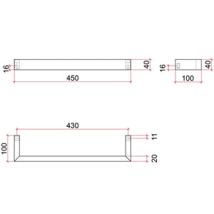 THERMOGROUP SQUARE SINGLE BAR HEATED TOWEL RAIL 450MM POLISHED STAINLESS STEEL