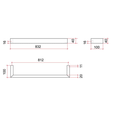 THERMOGROUP SQUARE SINGLE BAR HEATED TOWEL RAIL 832MM MATTE BLACK