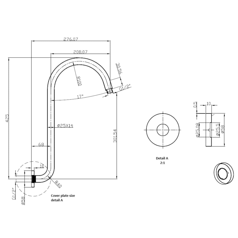 IKON CLASICO GOOSENECK SHOWER ARM 425MM CHROME