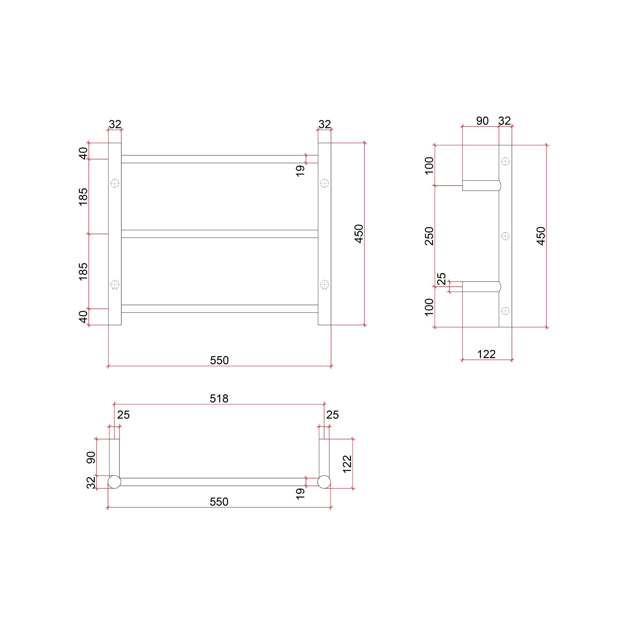 THERMOGROUP STRAIGHT ROUND BUDGET HEATED TOWEL RAIL 550MM