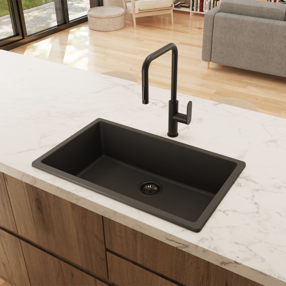 FIENZA KURO GRANITE SINGLE BOWL KITCHEN SINK WITH DRAINER 750MM