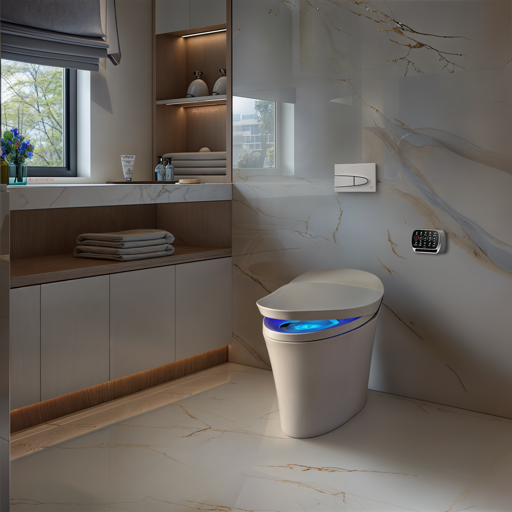 KOHLER VEIL INTELLIGENT RIMLESS WALL FACED TOILET W/ BLUETOOTH REMOTE BIDET PACKAGE ELONGATED GLOSS WHITE