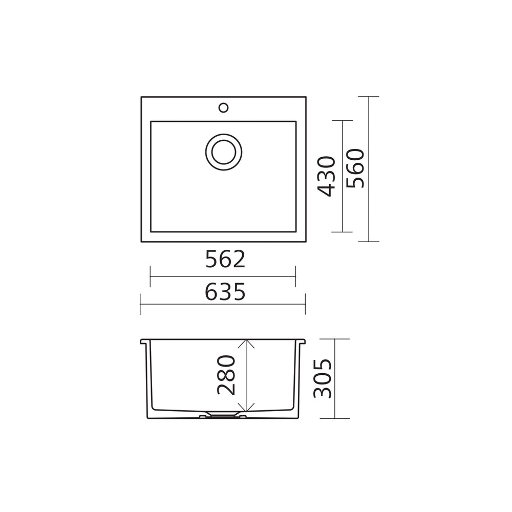 SEIMA EVA 635 SINGLE BOWL LAUNDRY SINK WITH TAPHOLE GLOSS WHITE 635MM