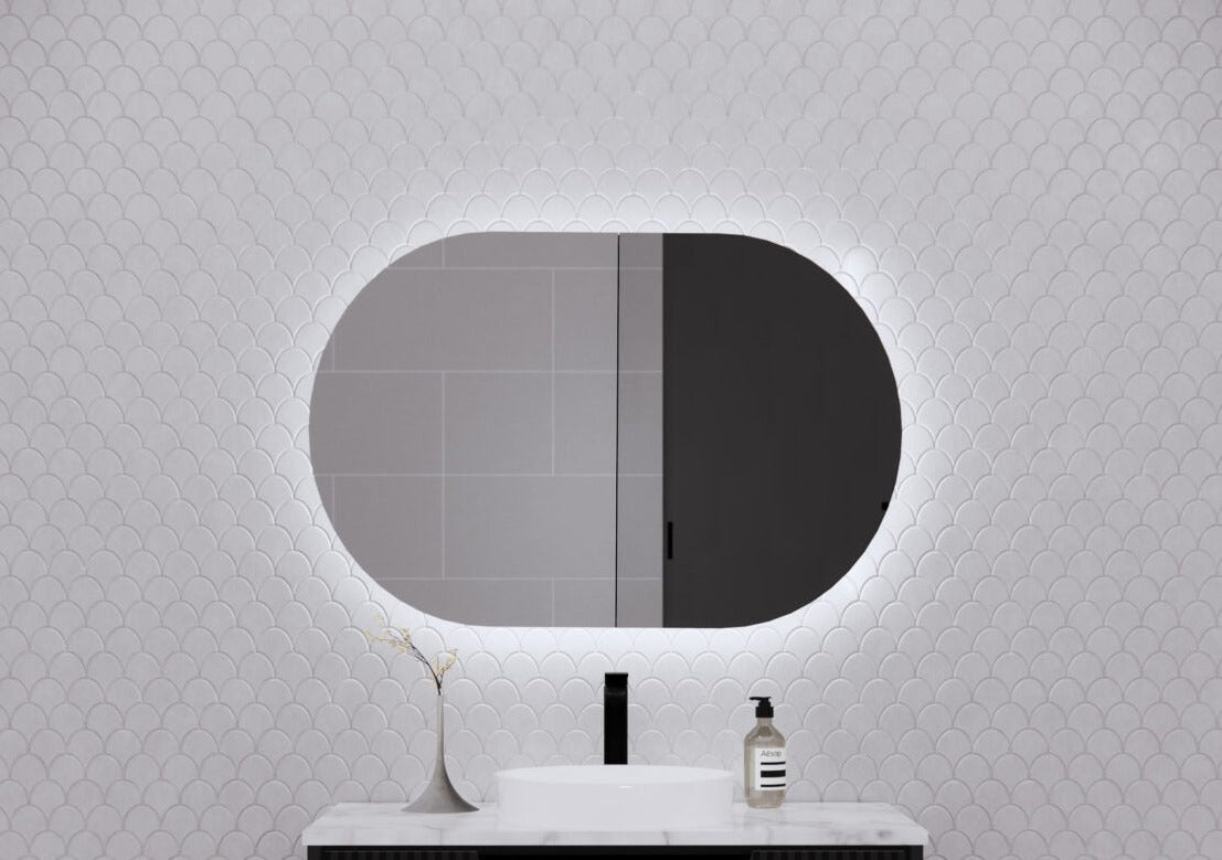 RIVA PARIS MATTE BLACK LED SHAVING CABINET 870X600MM