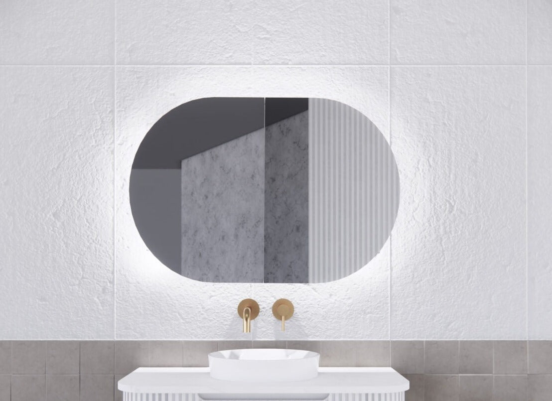 RIVA PARIS MATTE WHITE LED SHAVING CABINET 870X600MM