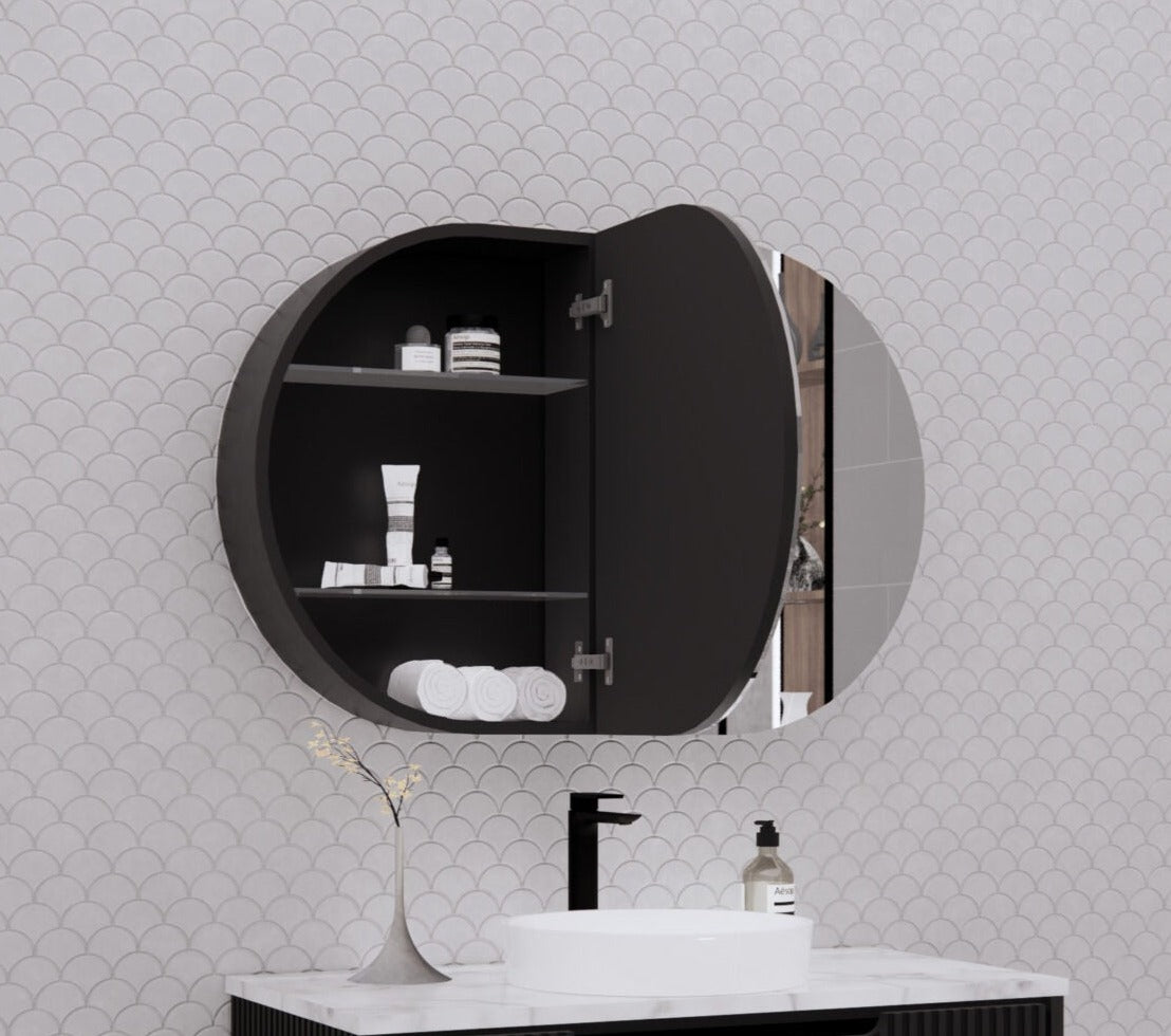 RIVA LONDON MATTE BLACK SHAVING CABINET 870X600MM