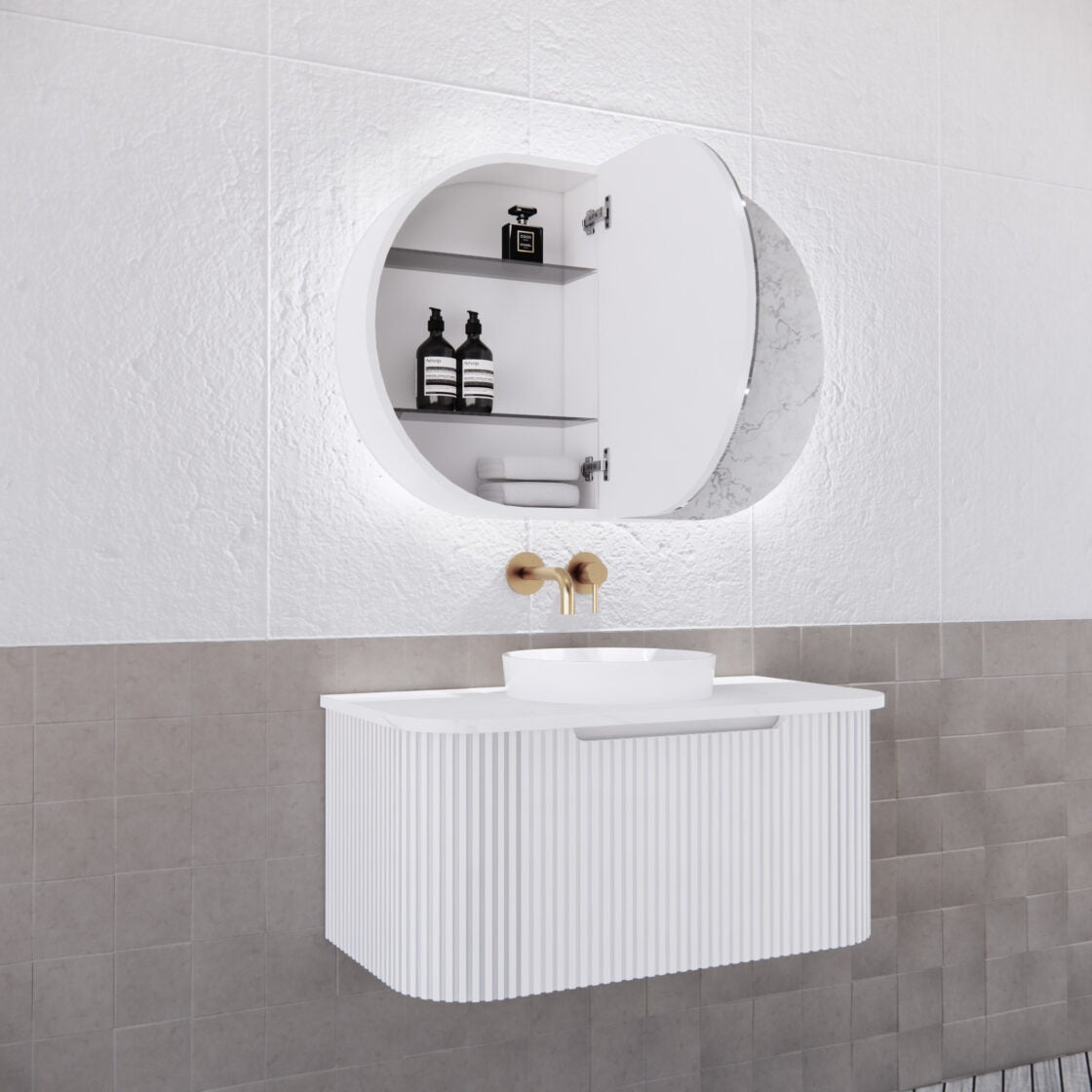 RIVA PARIS MATTE WHITE LED SHAVING CABINET 870X600MM