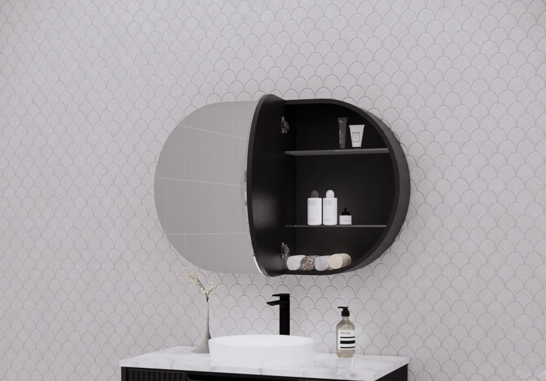RIVA LONDON MATTE BLACK SHAVING CABINET 870X600MM