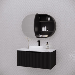 RIVA LONDON MATTE BLACK SHAVING CABINET 870X600MM