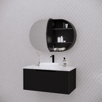 RIVA LONDON MATTE BLACK SHAVING CABINET 870X600MM