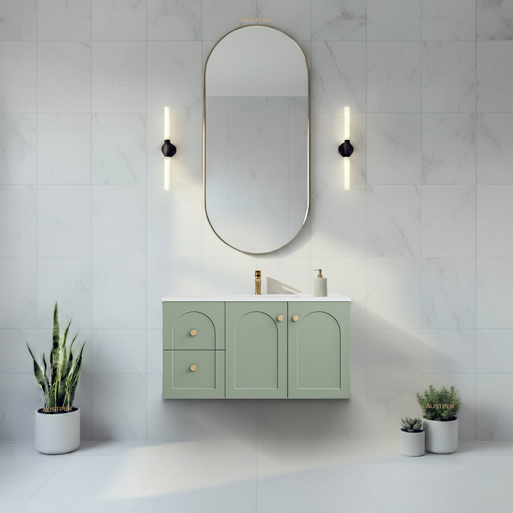 LUKKA CHESTER FEDERATION OLIVE GREEN 900MM SINGLE BOWL WALL HUNG VANITY (AVAILABLE IN LEFT HAND DRAWER AND RIGHT HAND DRAWER)