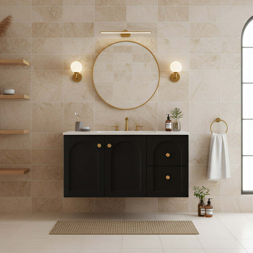 LUKKA CHESTER FEDERATION MATTE BLACK 900MM SINGLE BOWL WALL HUNG VANITY (AVAILABLE IN LEFT HAND DRAWER AND RIGHT HAND DRAWER)