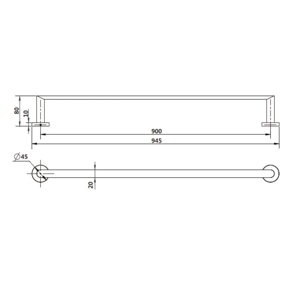 MODERN NATIONAL EVA SINGLE TOWEL RAIL CHROME (AVAILAABLE IN 600MM, 750MM AND 900MM)