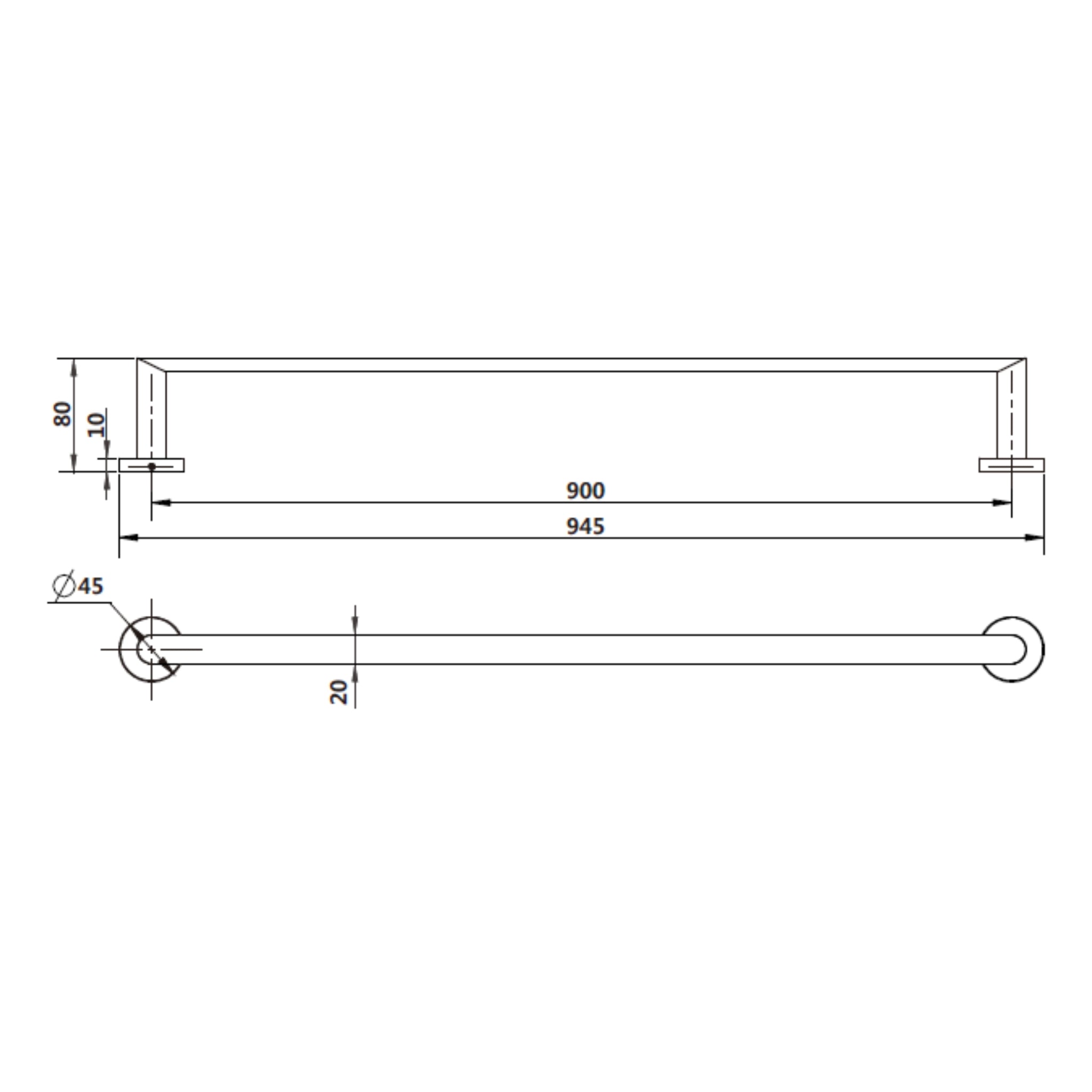 MODERN NATIONAL EVA SINGLE TOWEL RAIL CHROME (AVAILAABLE IN 600MM, 750MM AND 900MM)