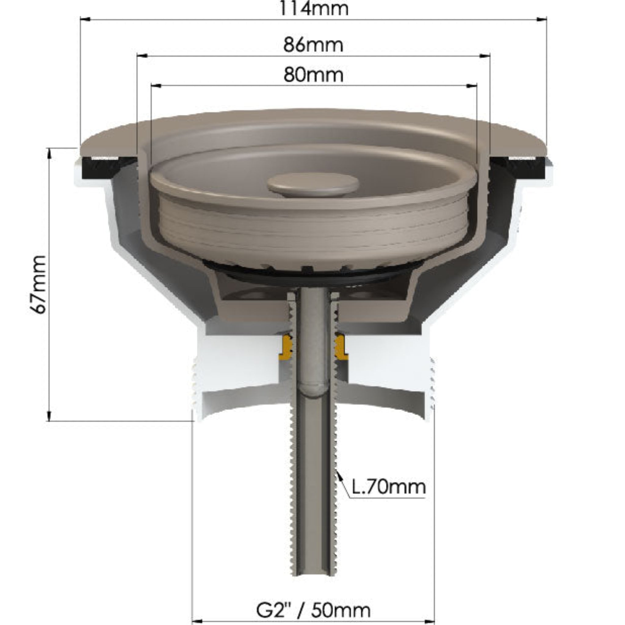 TURNER HASTINGS BASKET WASTE WITH LONG SCREW 90MM CONCRETE LOOK