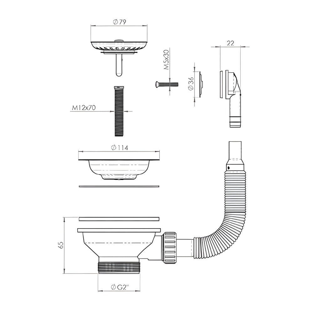 TURNER HASTINGS BASKET WASTE WITH OVERFLOW KIT AND LONG SCREW 90MM POLISHED STAINLESS STEEL