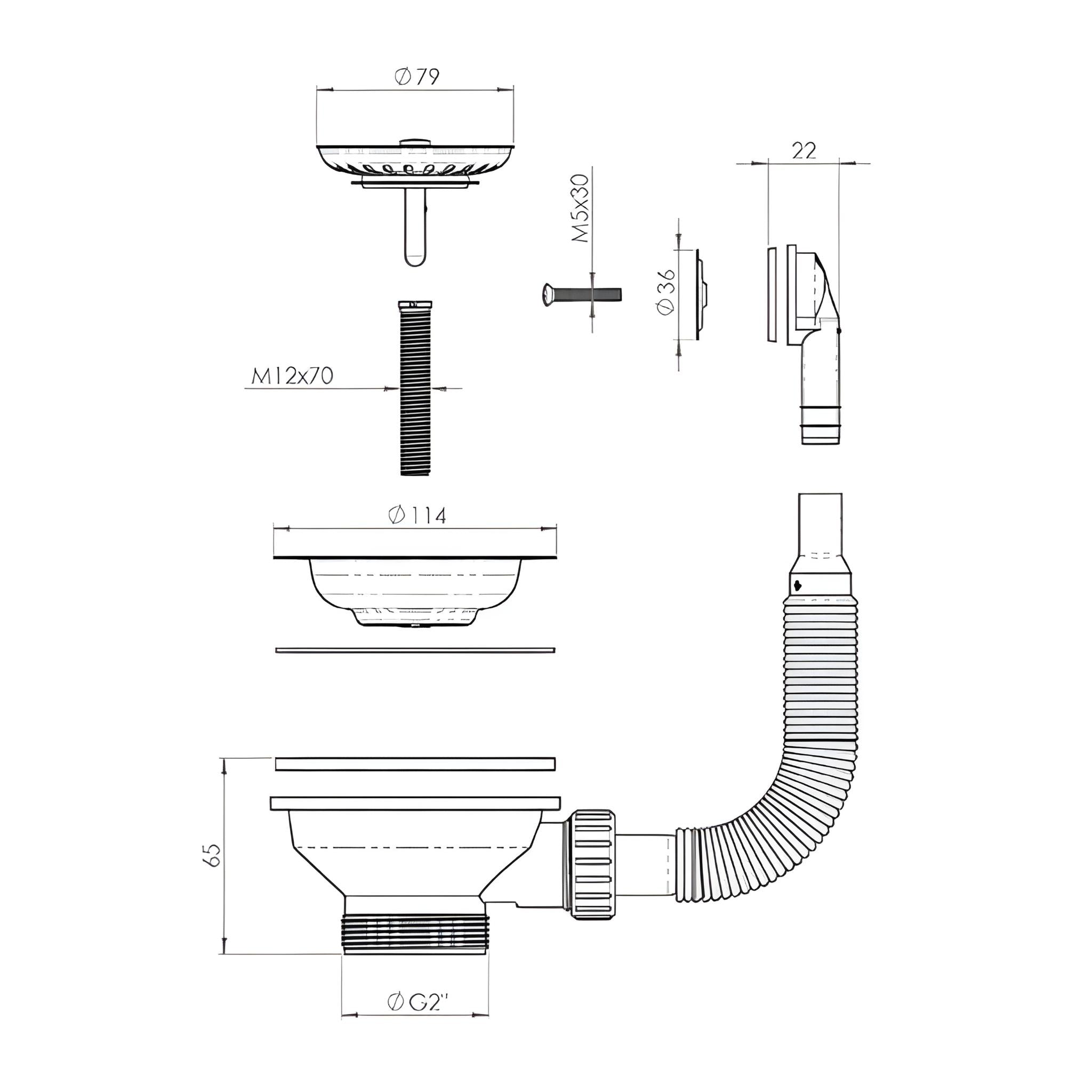 TURNER HASTINGS BASKET WASTE WITH OVERFLOW KIT AND LONG SCREW 90MM POLISHED STAINLESS STEEL
