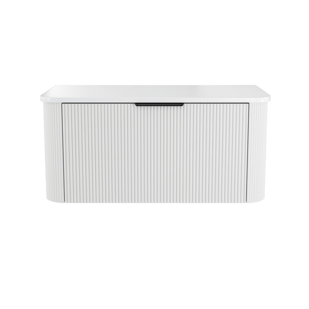 FIENZA MINKA SATIN WHITE FLUTED 900MM CURVE SINGLE BOWL WALL HUNG VANITY