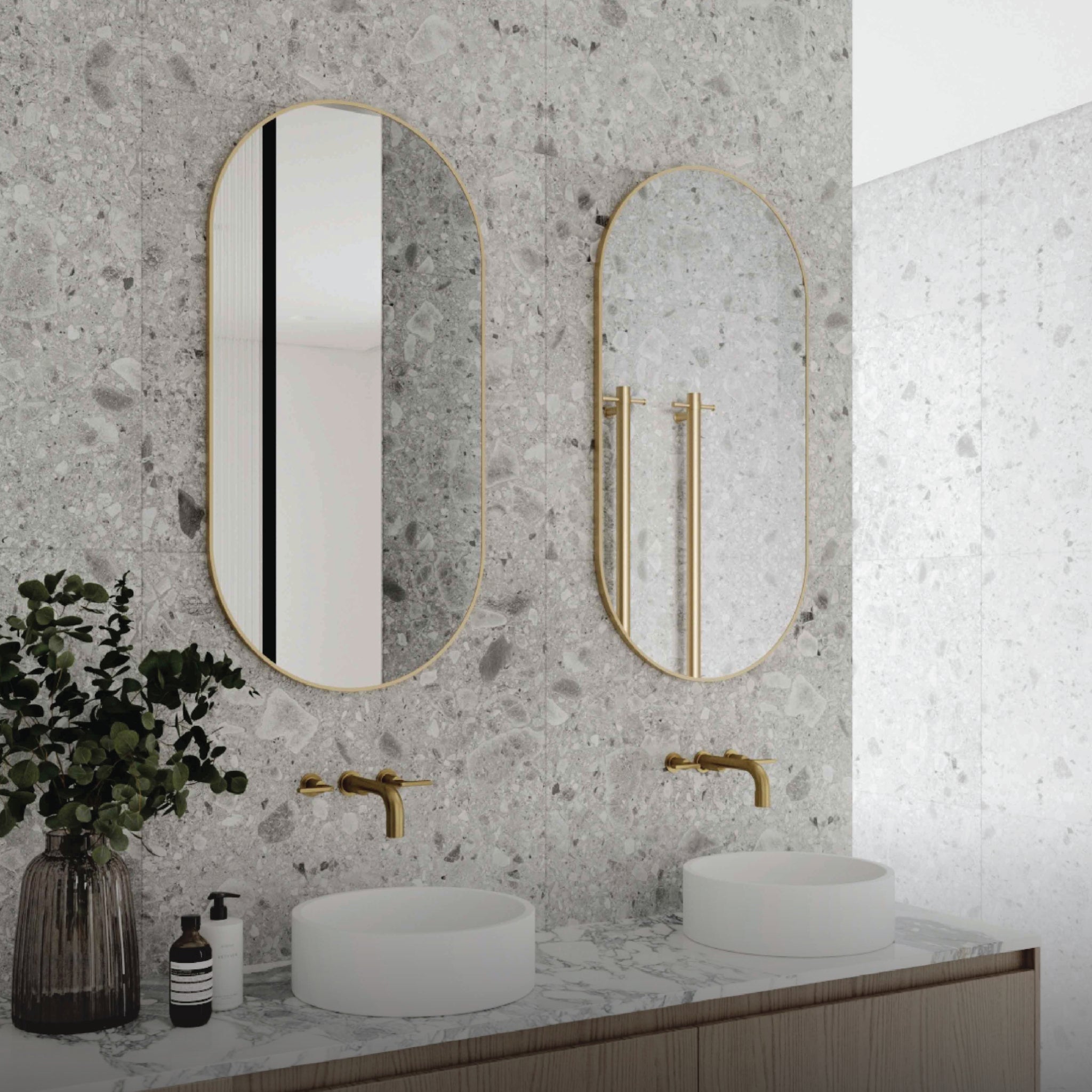 THERMOGROUP ABLAZE PILL BLACK FRAMED MIRROR 500X1000MM