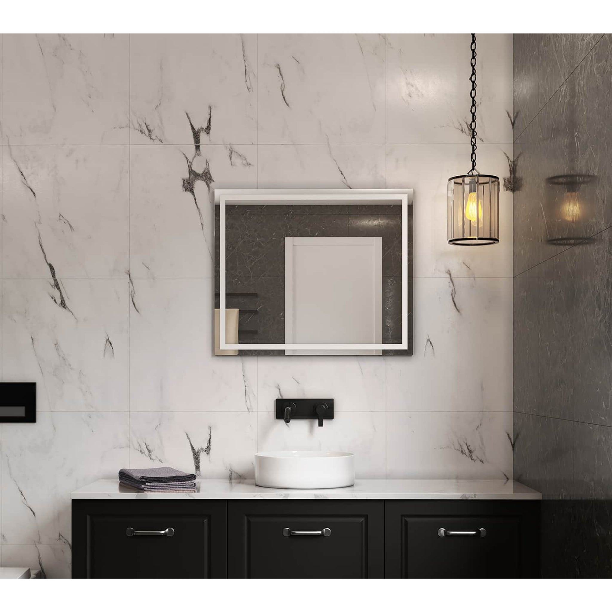 THERMOGROUP ABLAZE RECTANGLE MIRROR WITH SANDBLASTED BORDER 750X900MM