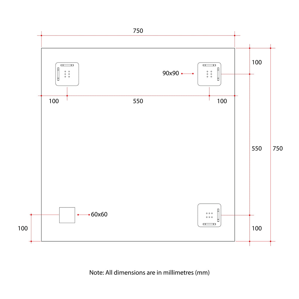 THERMOGROUP ABLAZE SQUARE POLISHED EDGE MIRROR 750MM