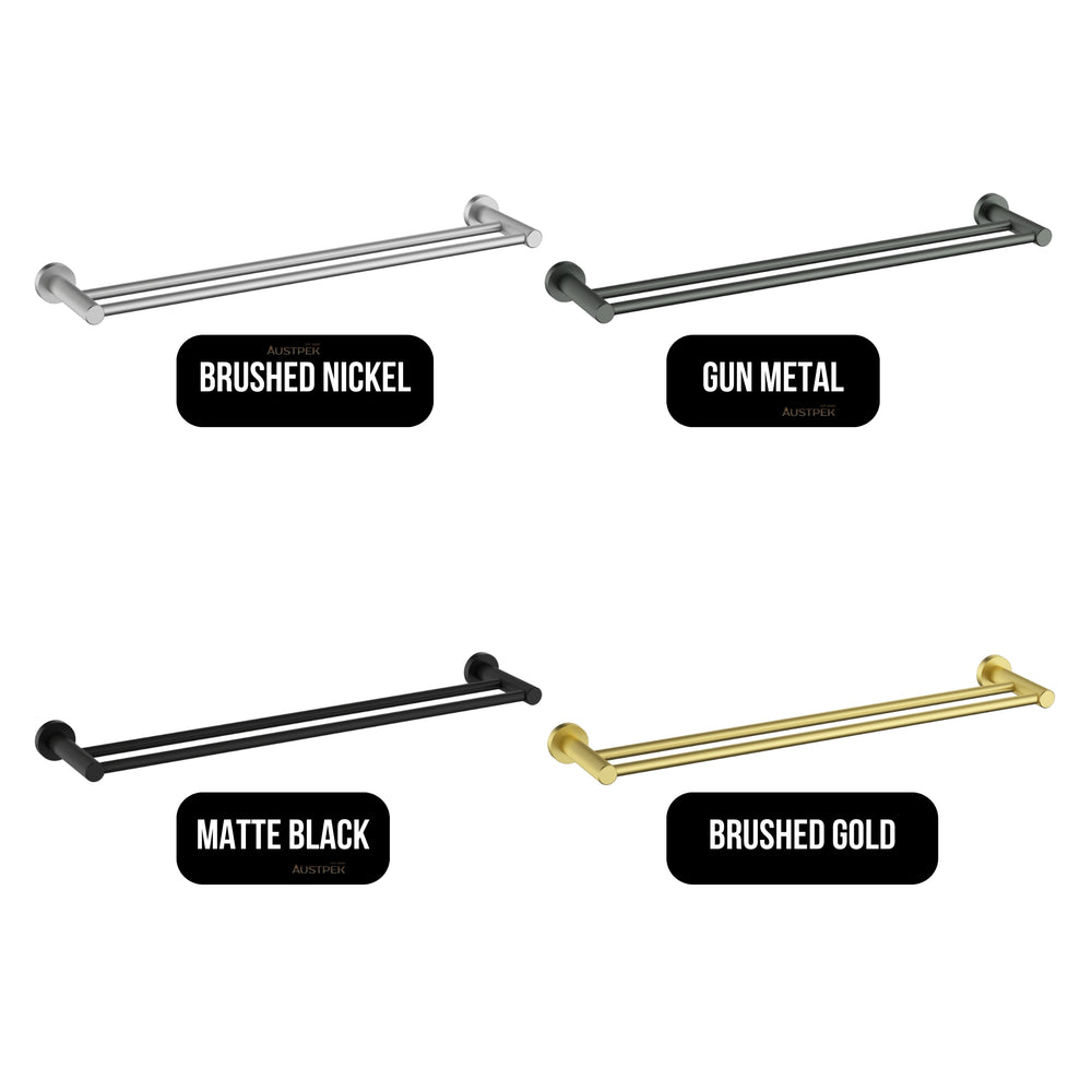IKON LINIE NON HEATED DOUBLE TOWEL RAIL BRUSHED GOLD (AVAILABLE IN 600MM AND 800MM)