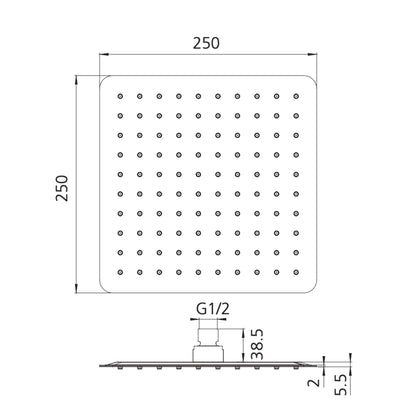 OLIVERI MONACO ULTRA THIN SHOWER ROSE 250MM CHROME