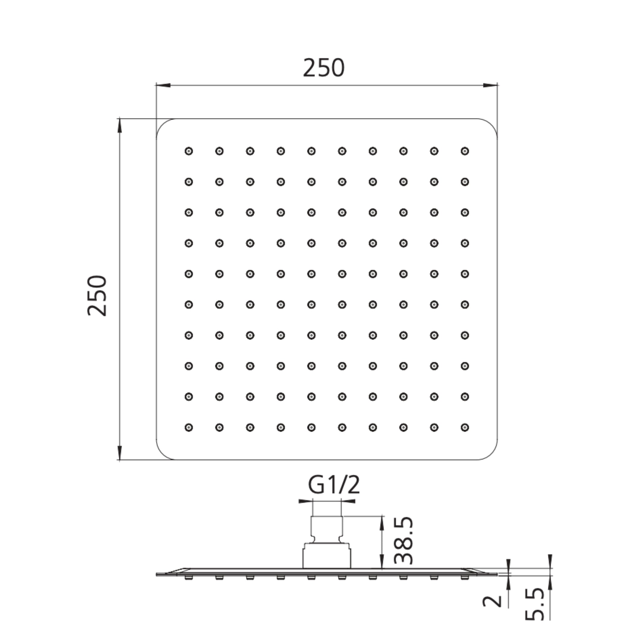 OLIVERI MONACO ULTRA THIN SHOWER ROSE 250MM CHROME